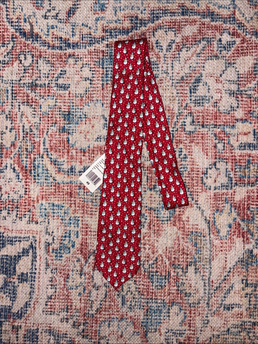 Vineyard Vines Boys Snowman Printed Tie in Lighthouse Red NWT - Picture 2 of 4